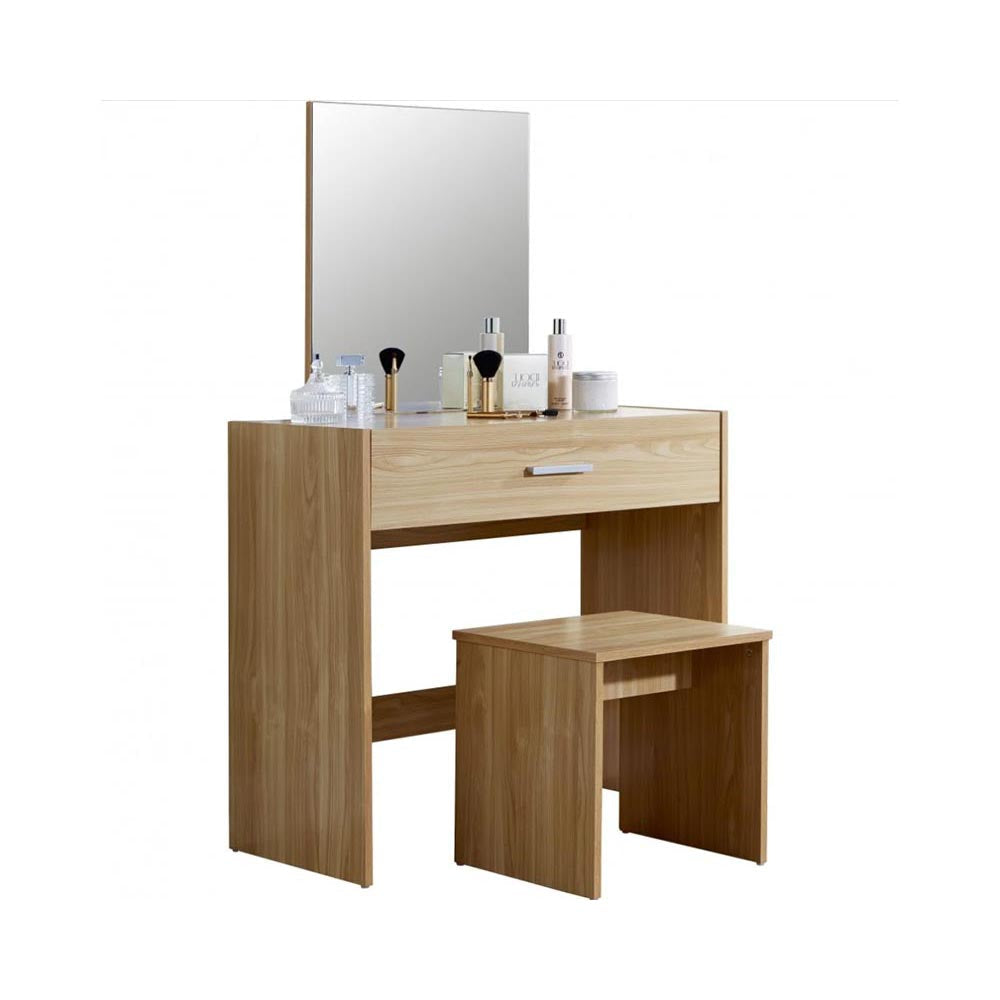 Stool tucked neatly under dressing table