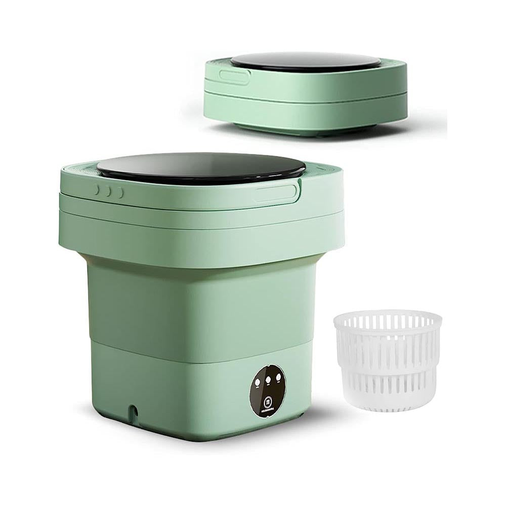 Green mini washer with soft washing cycle option