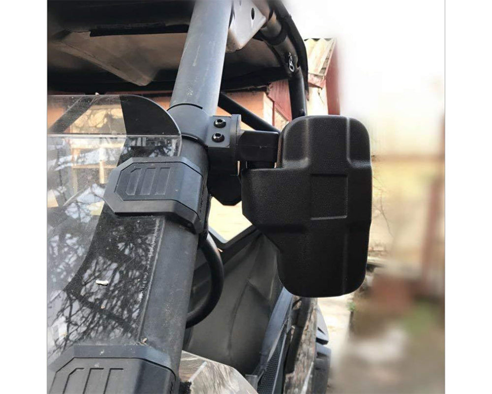 Adjustable side mirror mounted on UTV roll bar