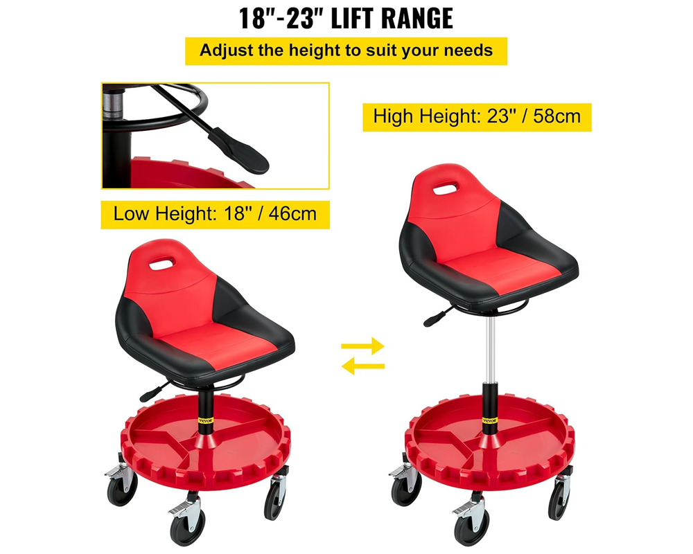 Rolling Workshop Seat With Adjustable Height