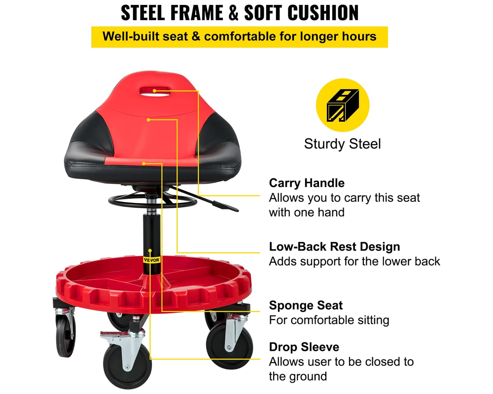 Rolling Workshop Seat With Adjustable Height