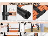 Thumbnail for Telescopic Ladder 4.4m Aluminium Telescoping