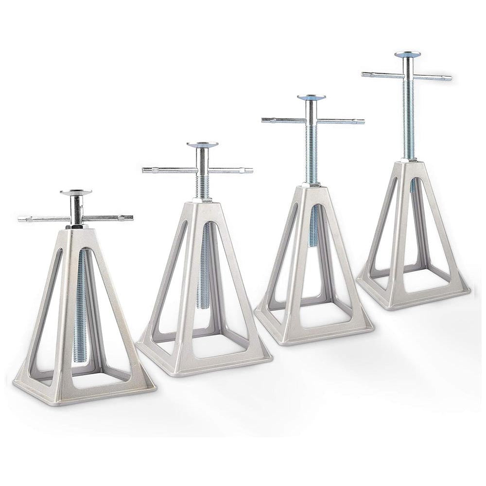 Aluminium stabiliser jack showing sturdy base