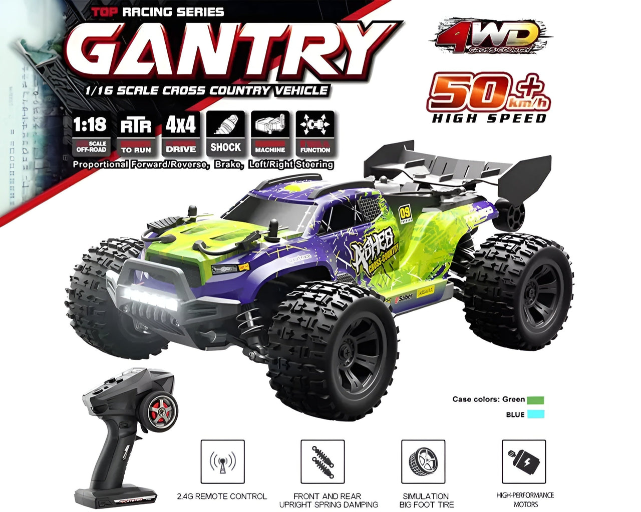 Off-road remote control monster truck side angle