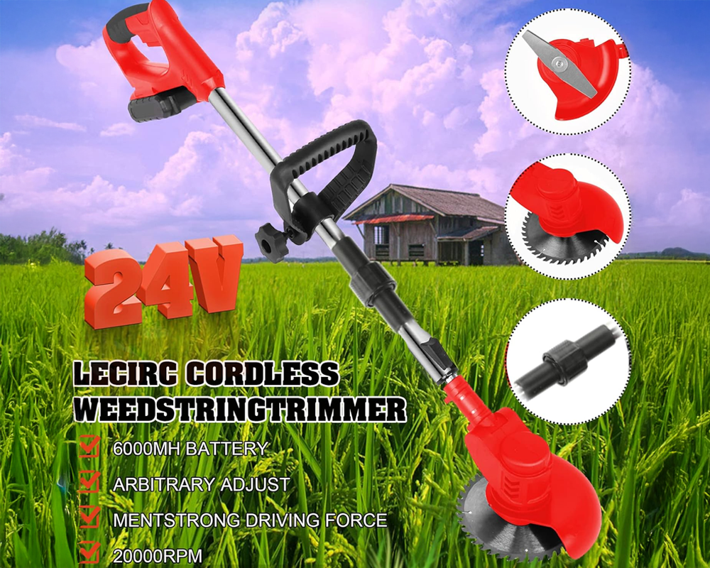 Cordless Grass Trimmer – 650W Foldable Lawn Mower with Adjustable Telescopic Handle