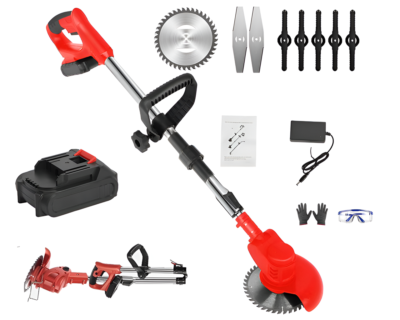 Cordless Grass Trimmer – 650W Foldable Lawn Mower with Adjustable Telescopic Handle