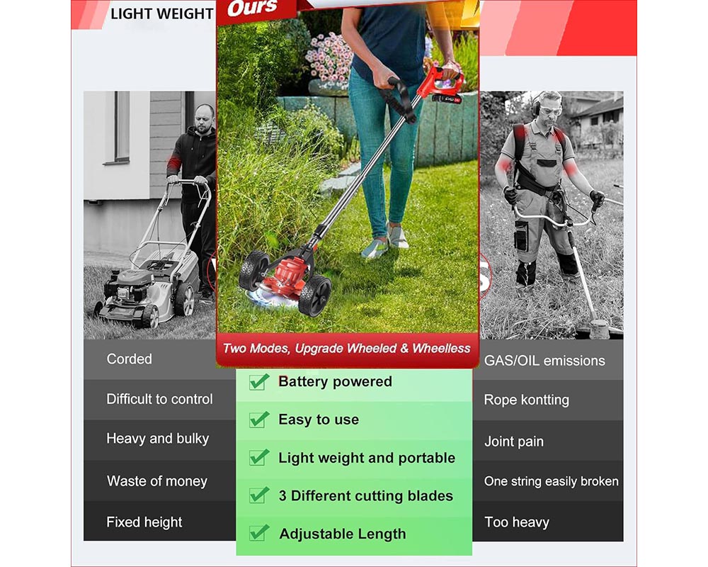Push Weed Eater strimmer, Battery Operated Grass Cutter