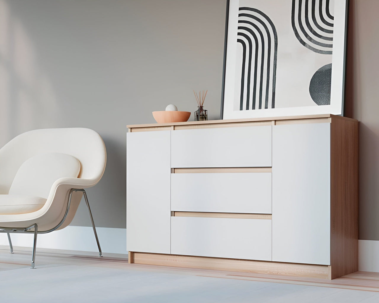 Flat-packed chest of drawers packaging