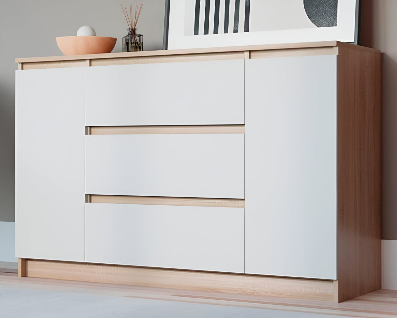 Modern storage cabinet in bedroom setting