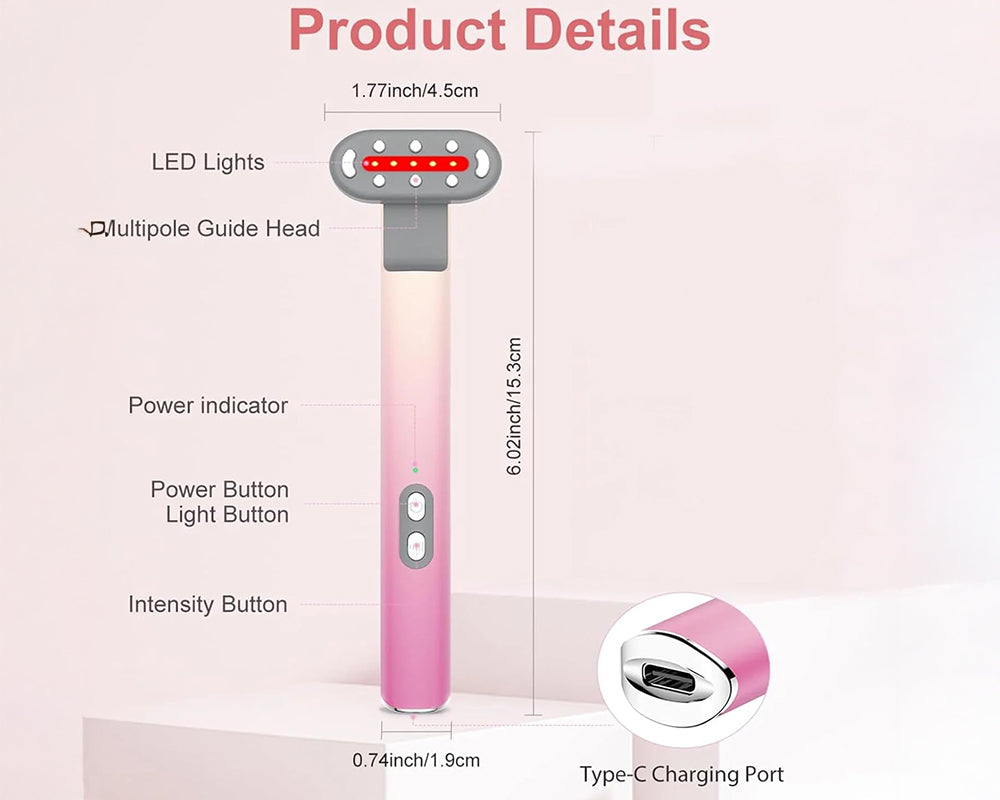 Pink purple LED skincare wand on white background