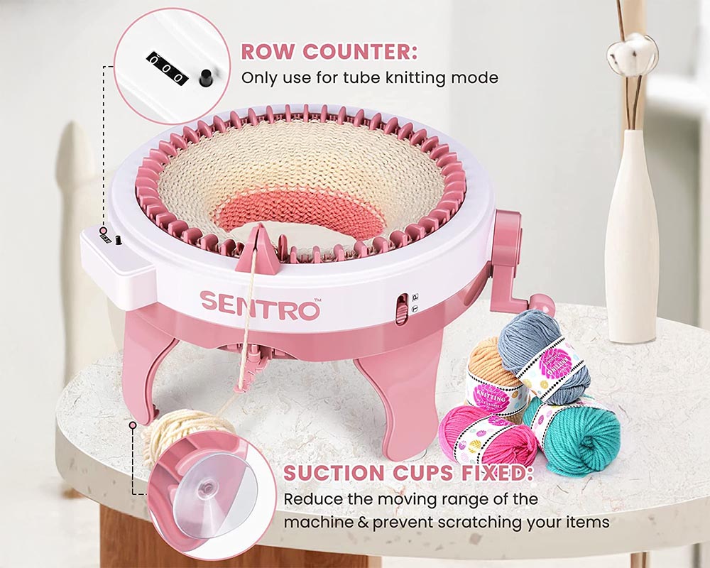 Compact Knitting Tools Knitting Machine 48 Needles Round Loom Pink White – Homyspire