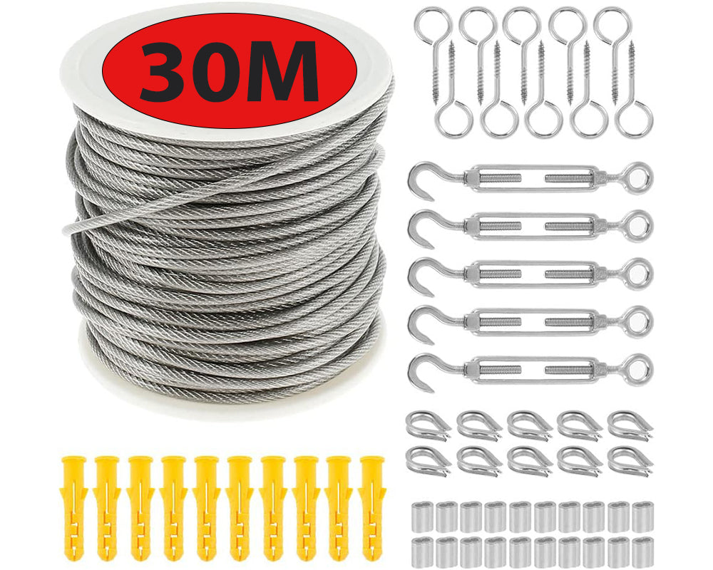 Steel Wire Rope Cable Kit 30M