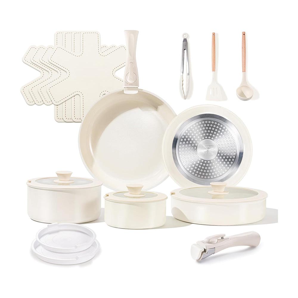 Oven safe nonstick cookware set with silicone lids