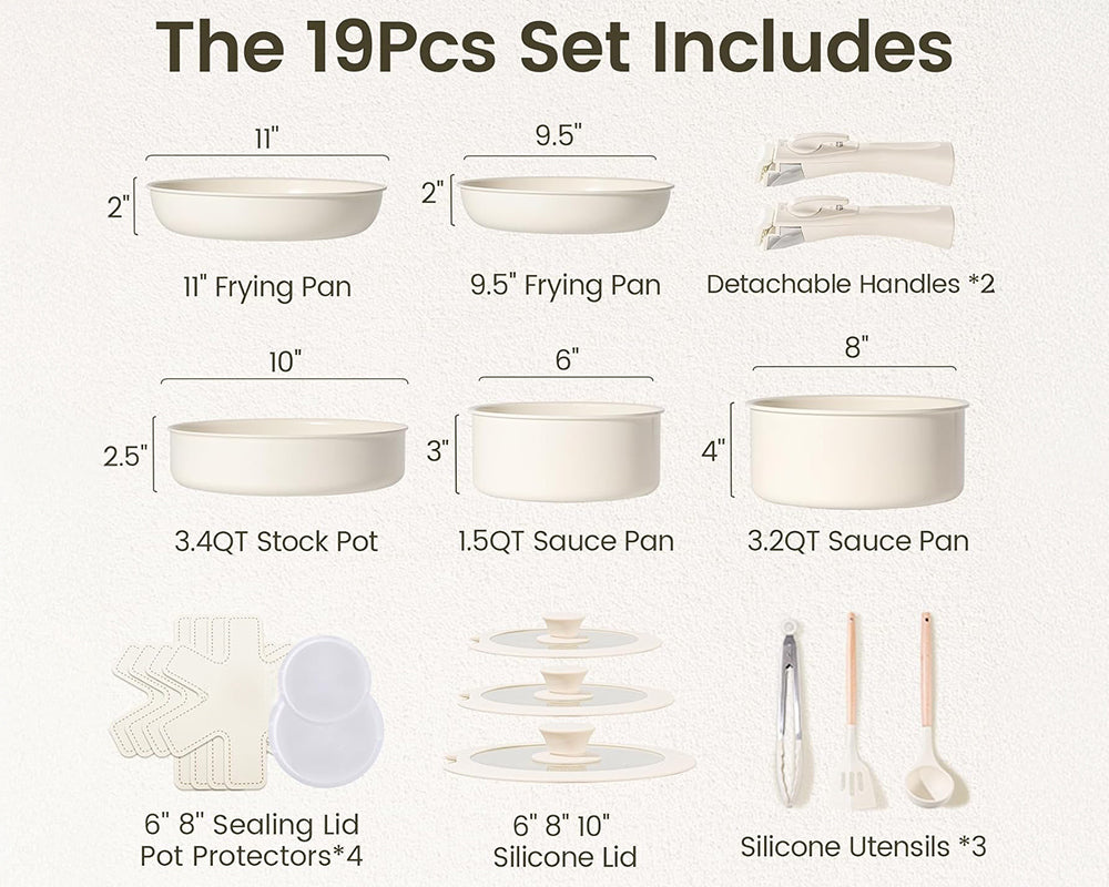19 Piece Nonstick Induction Cookware Set