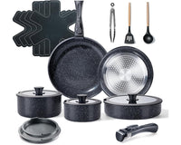 Thumbnail for 19 Piece Nonstick Induction Cookware Set With White Granite Finish