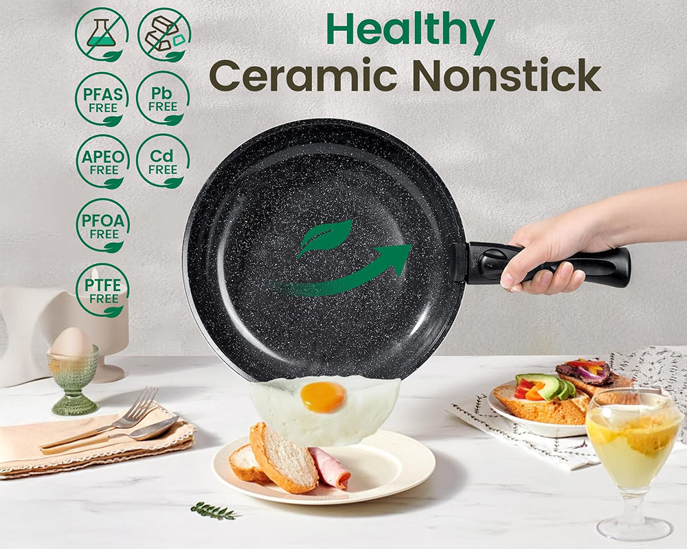19 Piece Nonstick Induction Cookware Set With White Granite Finish