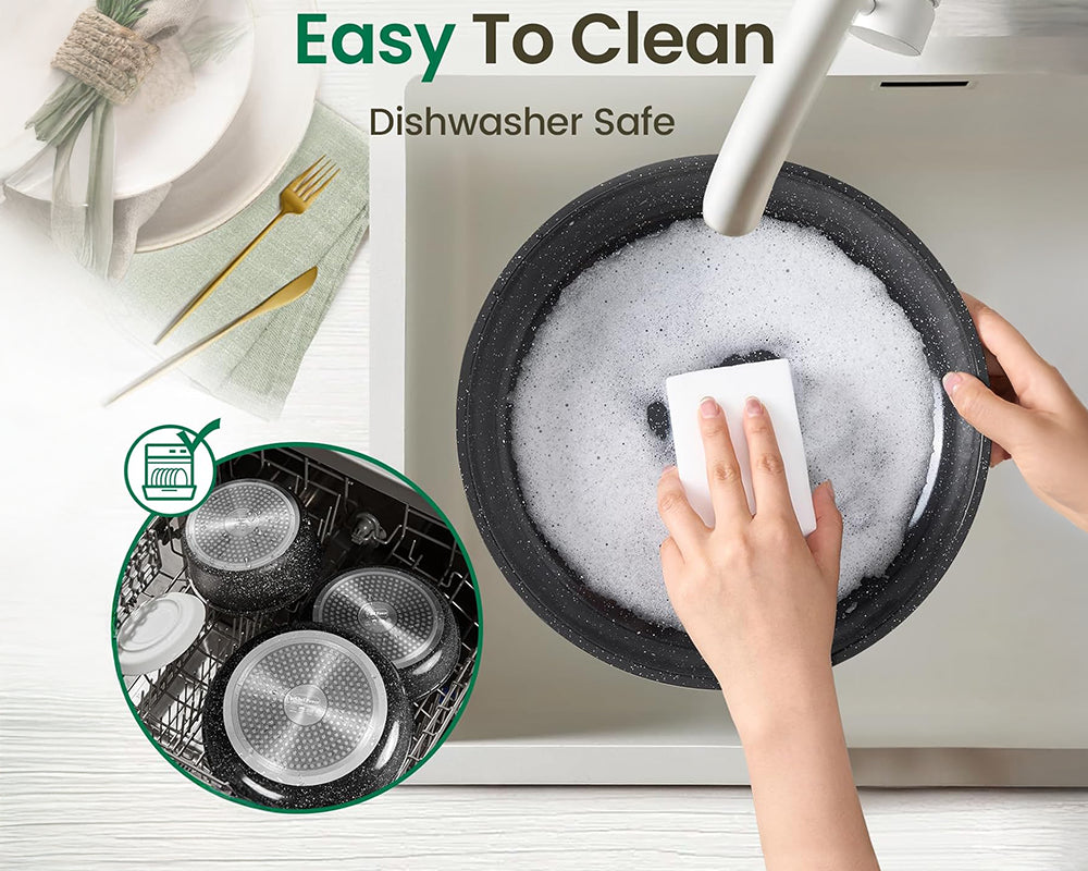 19 Piece Nonstick Induction Cookware Set With White Granite Finish