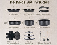 Thumbnail for 19 Piece Nonstick Induction Cookware Set With White Granite Finish