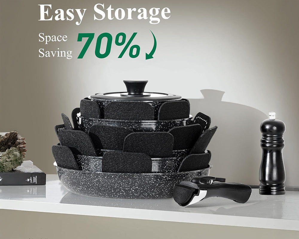 19 Piece Nonstick Induction Cookware Set With White Granite Finish