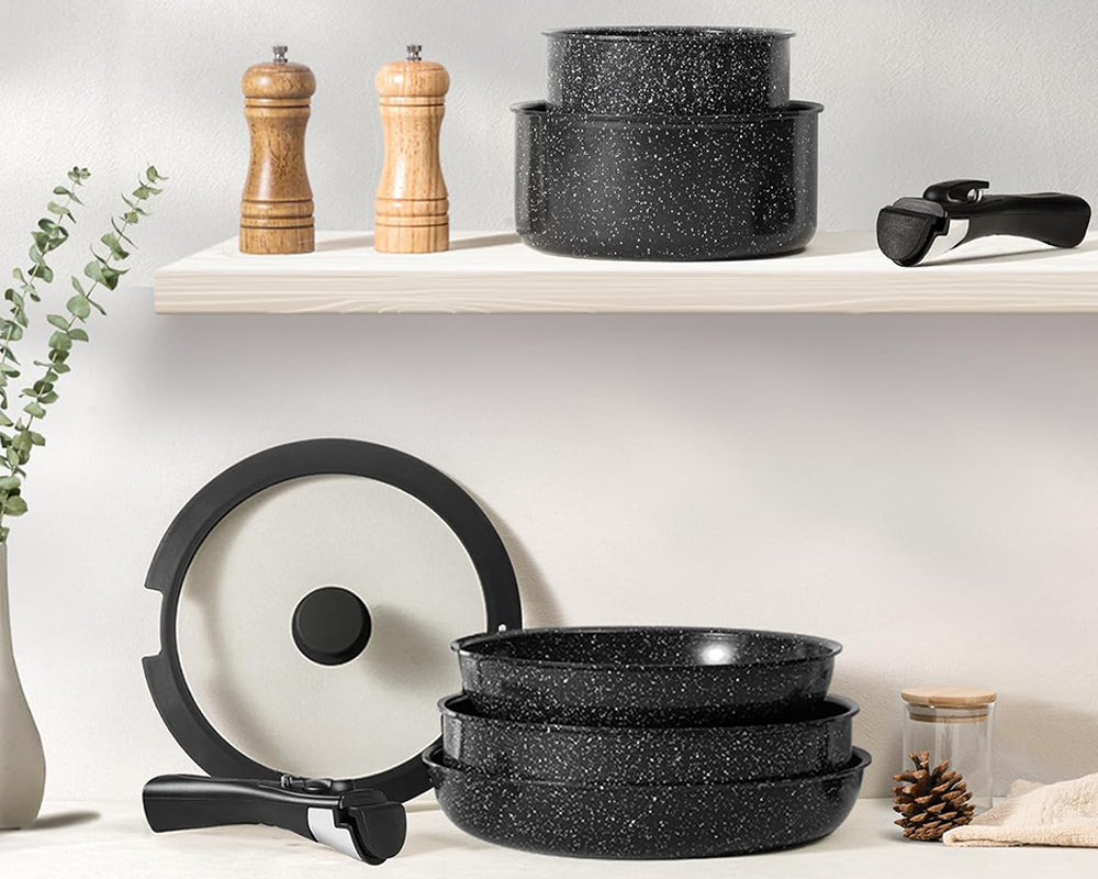 19 Piece Nonstick Induction Cookware Set With White Granite Finish