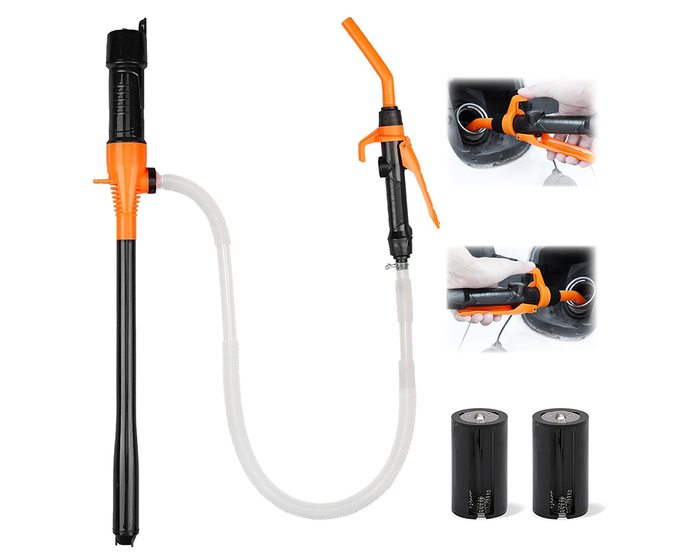 Electric fuel transfer pump in workshop setting