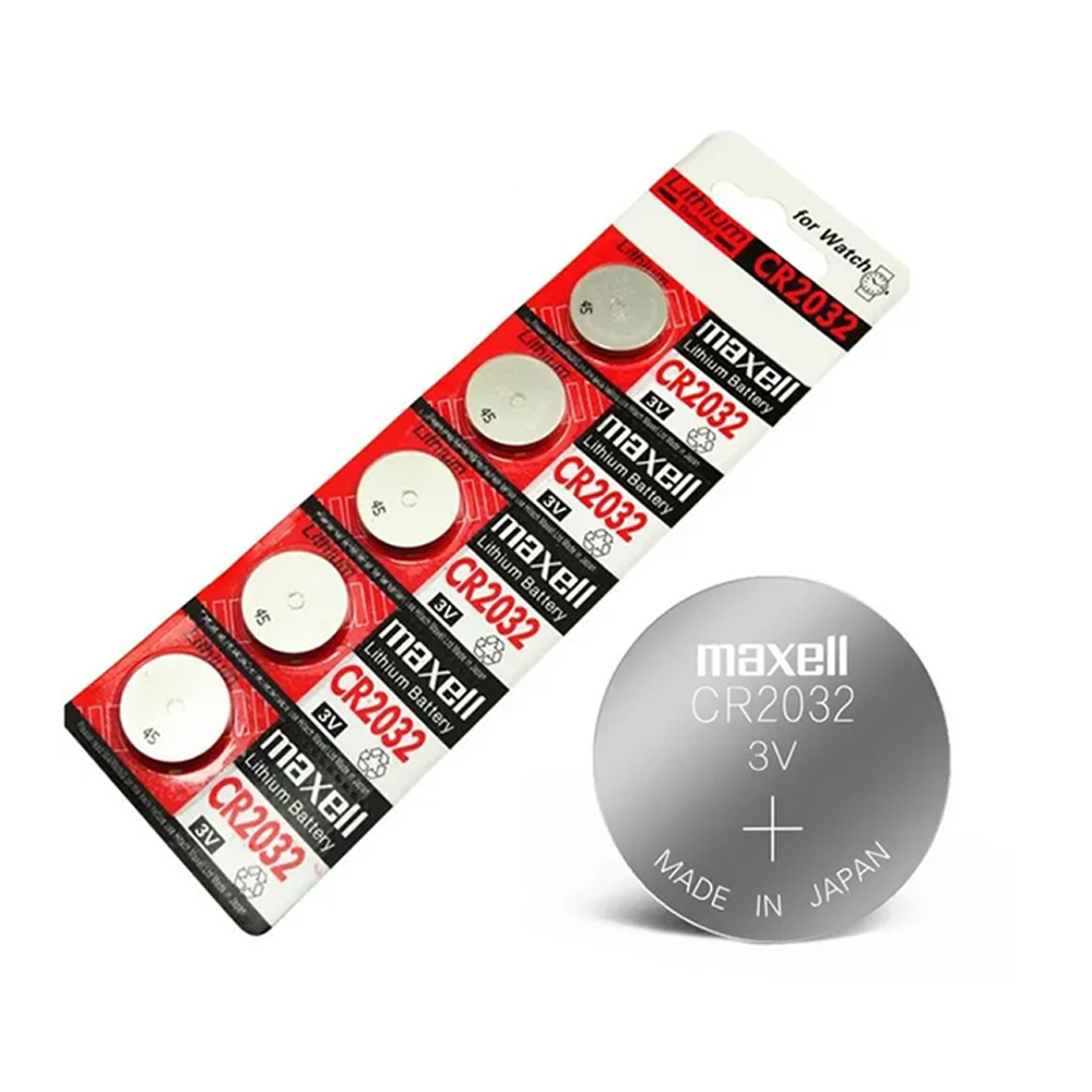 Close-up of Maxell CR2032 battery cell