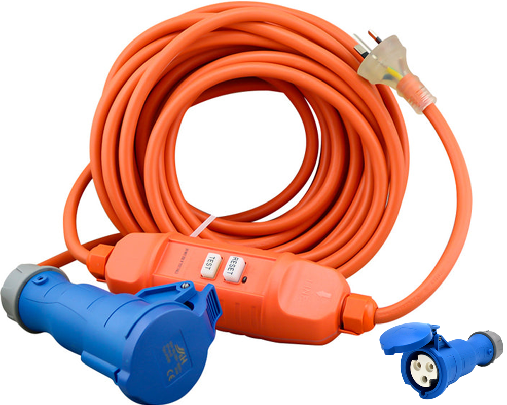 Weatherproof cover on camping lead socket