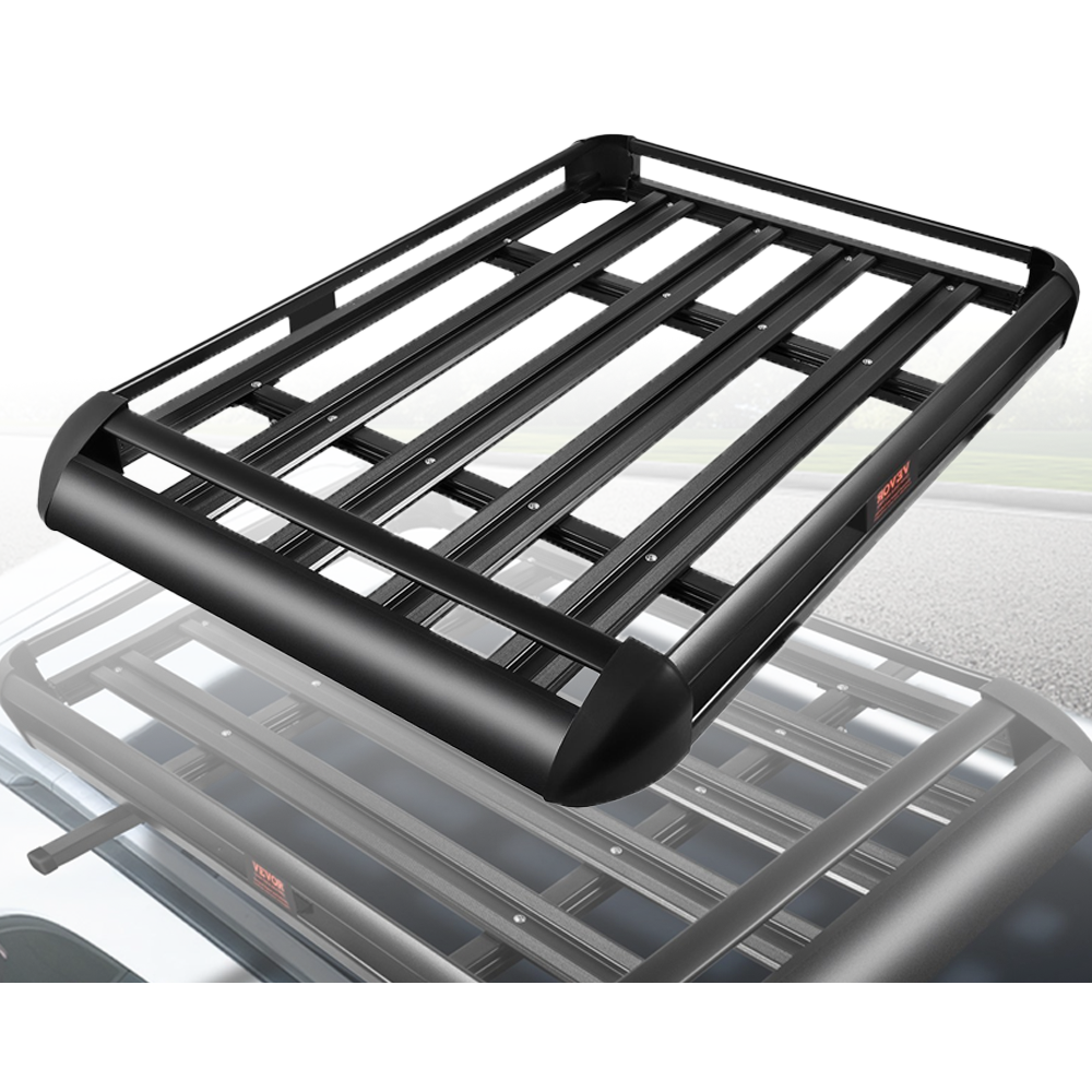Roof rack basket loaded with luggage on car roof in New Zealand