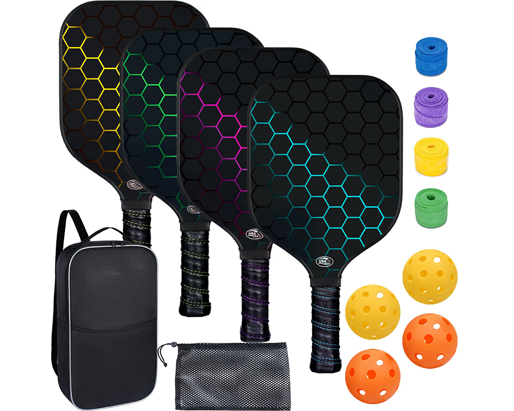 Pickleball paddles and accessories packed for storage