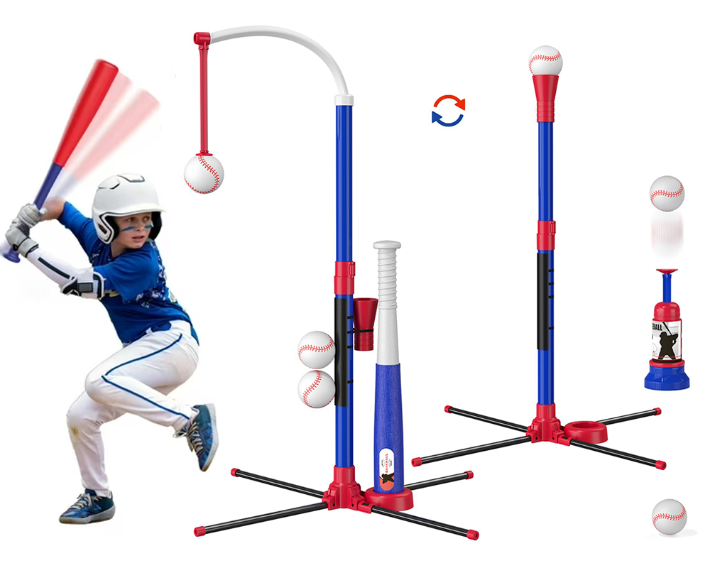 3-in-1 Tee Ball Set for Kids Retractable Baseball Batting Tee Set Red