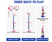 Thumbnail for 3-in-1 Tee Ball Set for Kids Retractable Baseball Batting Tee Set Red