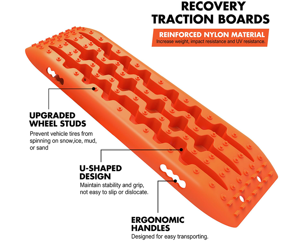 Close-up of anti-slip U-shape teeth on recovery tracks