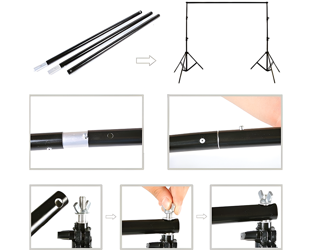 Photography Background Stand with 3 Backdrops Kit 3m