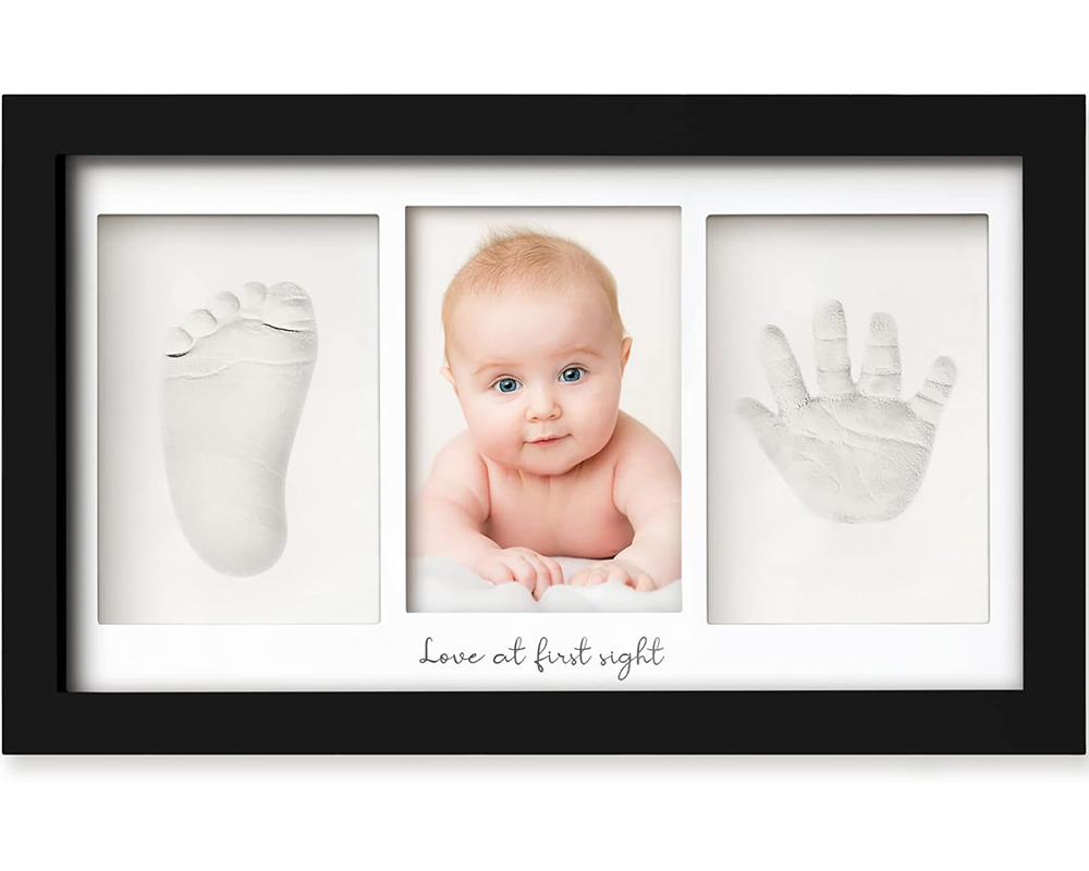 Baby keepsake frame displayed on tabletop