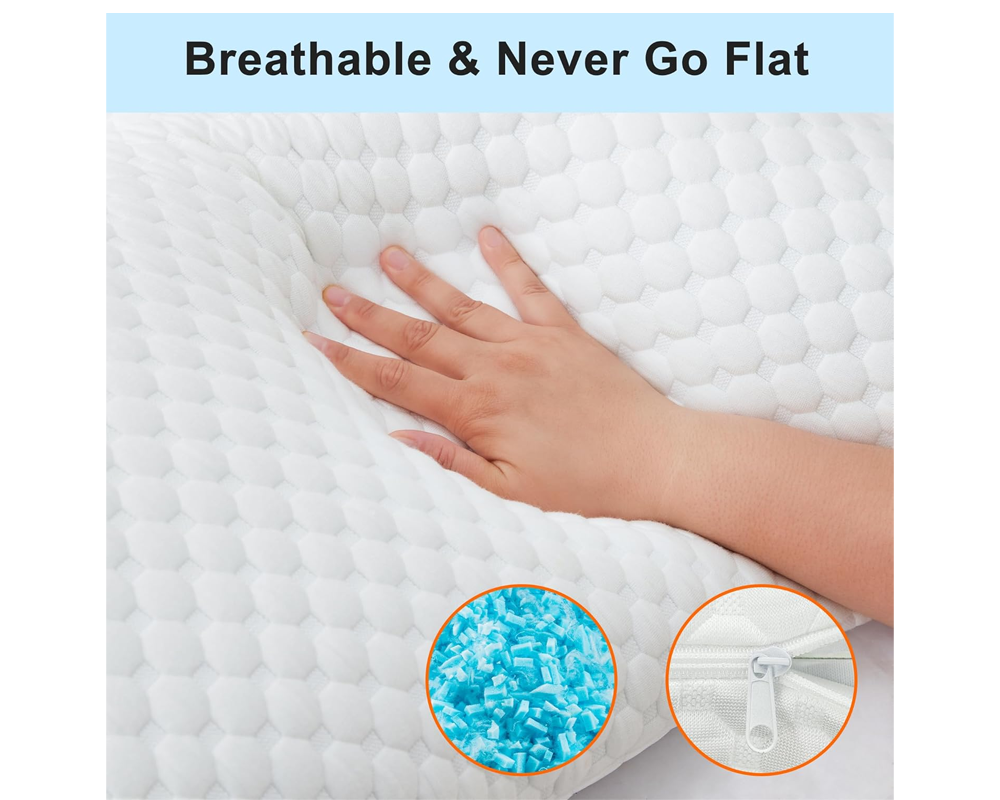 Side Sleeper Pillow – Curved Memory Foam Adjustable Cooling Pillow for Neck & Shoulder Pain Relief