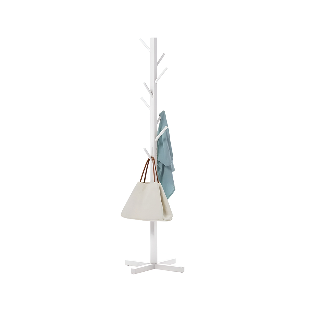 Coat rack wooden freestanding in modern hallway setting