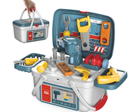 Thumbnail for Child playing with Carpenter Toy Tool Set workbench