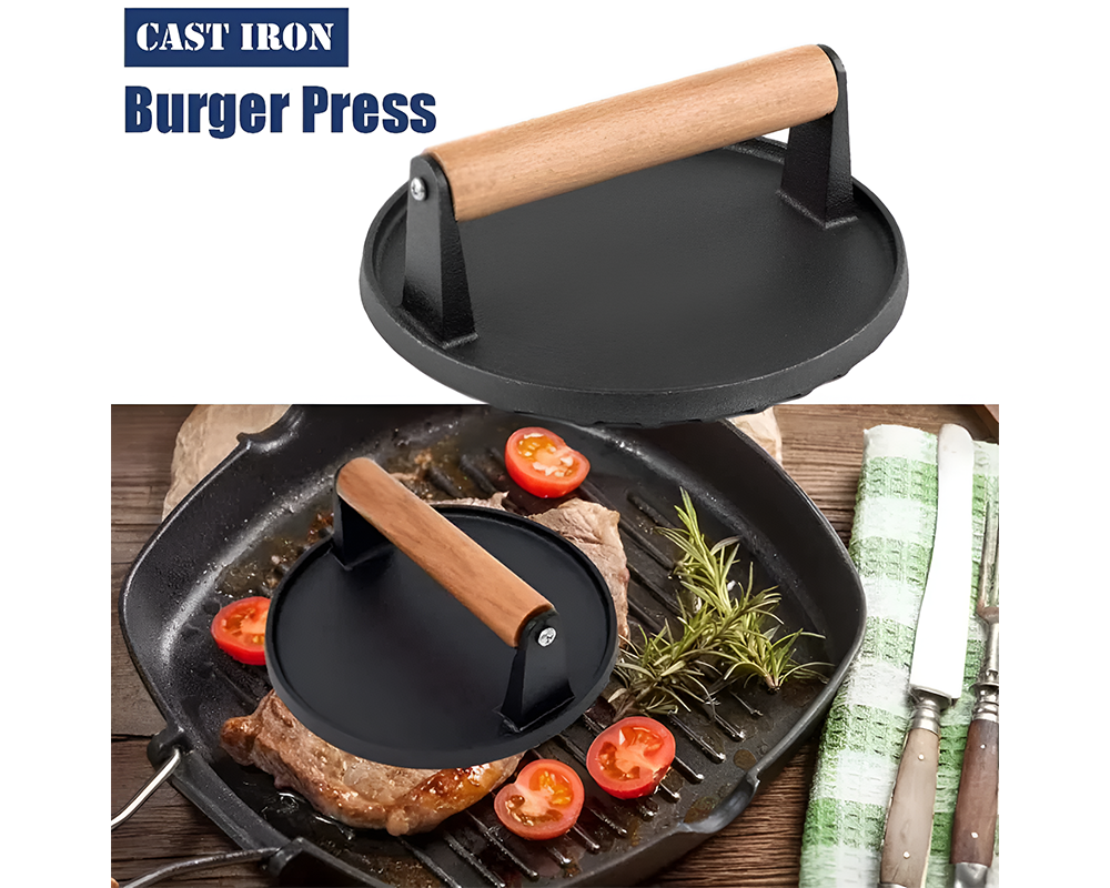 Cast Iron Smash Burger Press BBQ Cast Iron Smash Burger Press with Silicone Handle