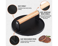 Thumbnail for Cast Iron Smash Burger Press BBQ Cast Iron Smash Burger Press with Silicone Handle
