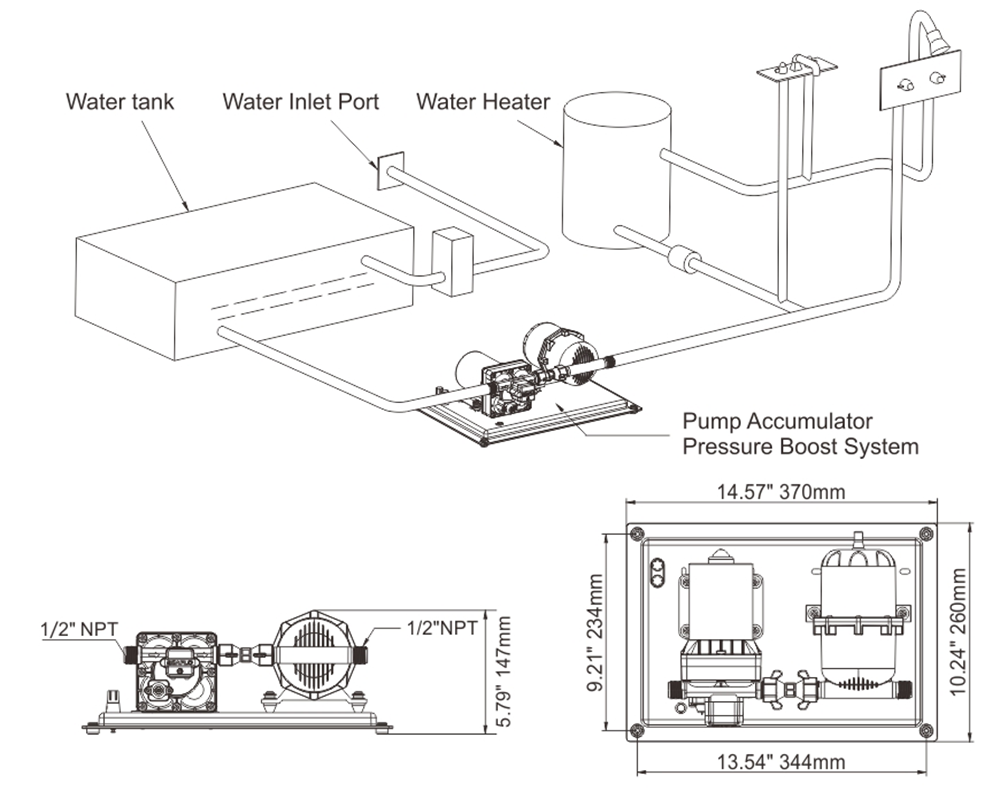 RV Marine Pressure Pump 55PSI 12V