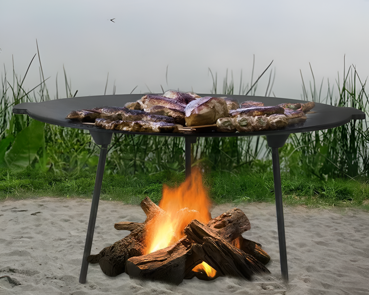 Outdoor Camping Barbecue Rack Cast Iron Grill Pan