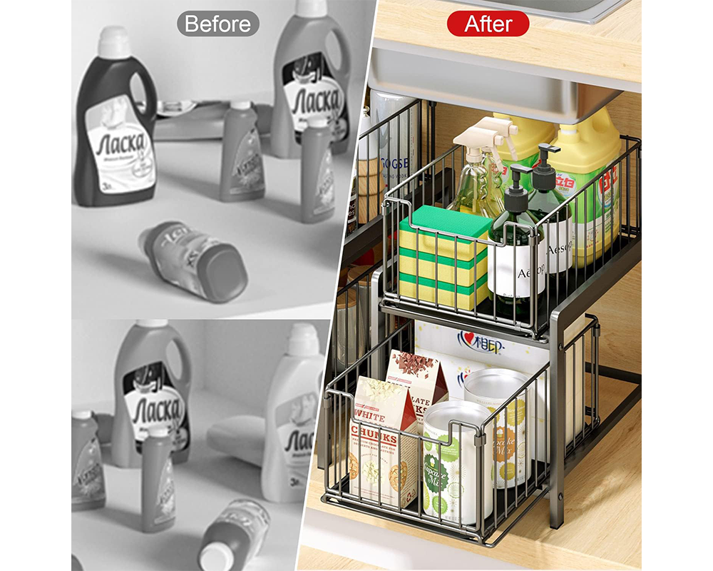 2 Tier Sliding Basket Organizer for Cabinets