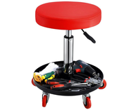 Thumbnail for Rolling garage stool with black PU cushion seat