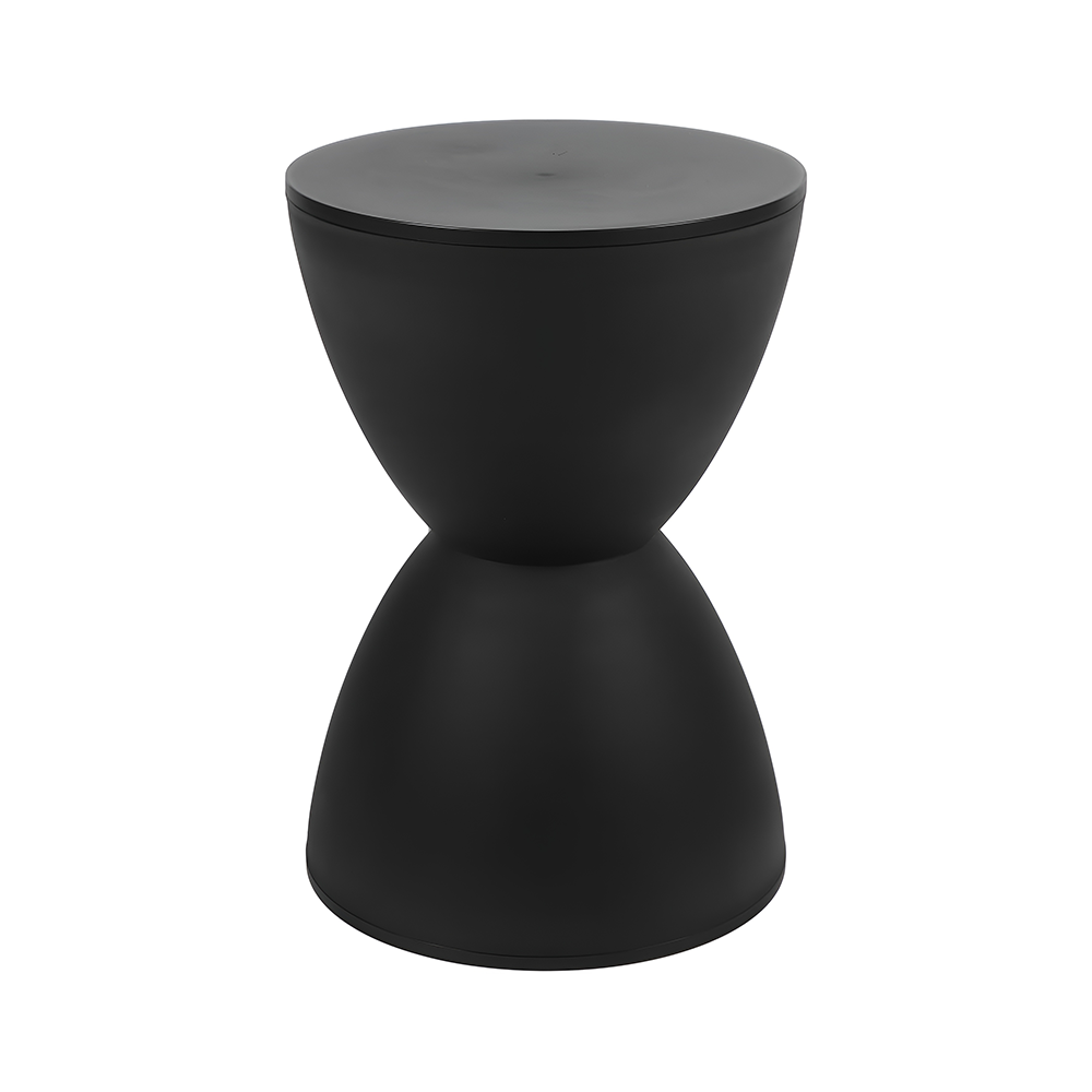 Top view of black round side table with polished surface