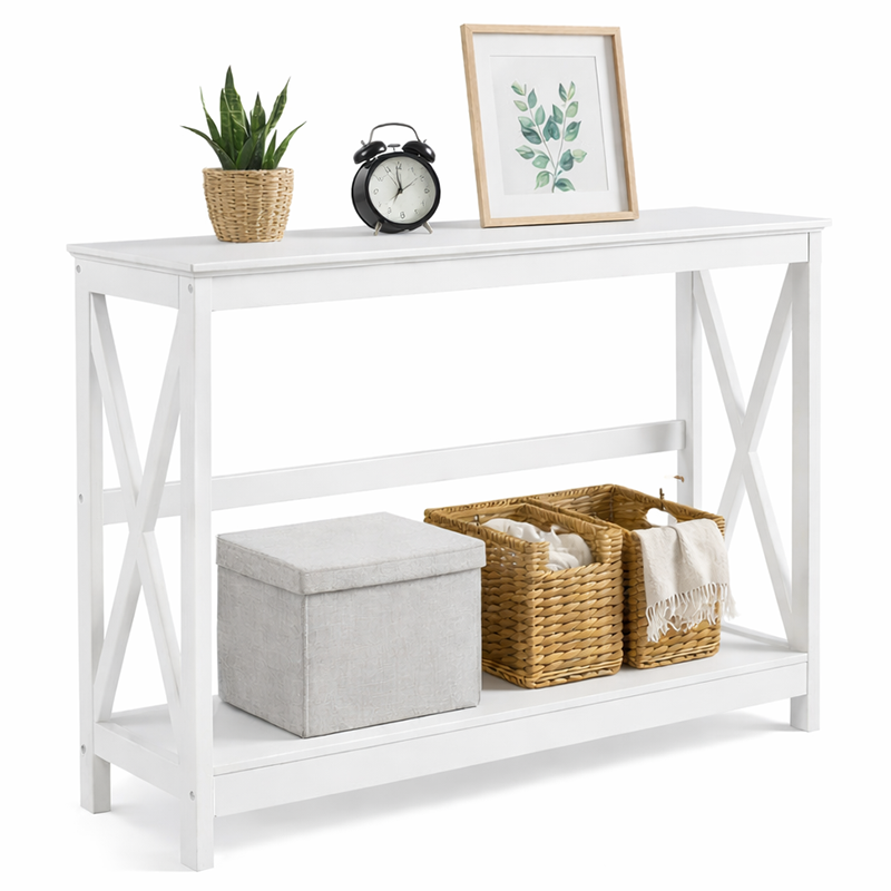 Console table hall table 2 tier white finish