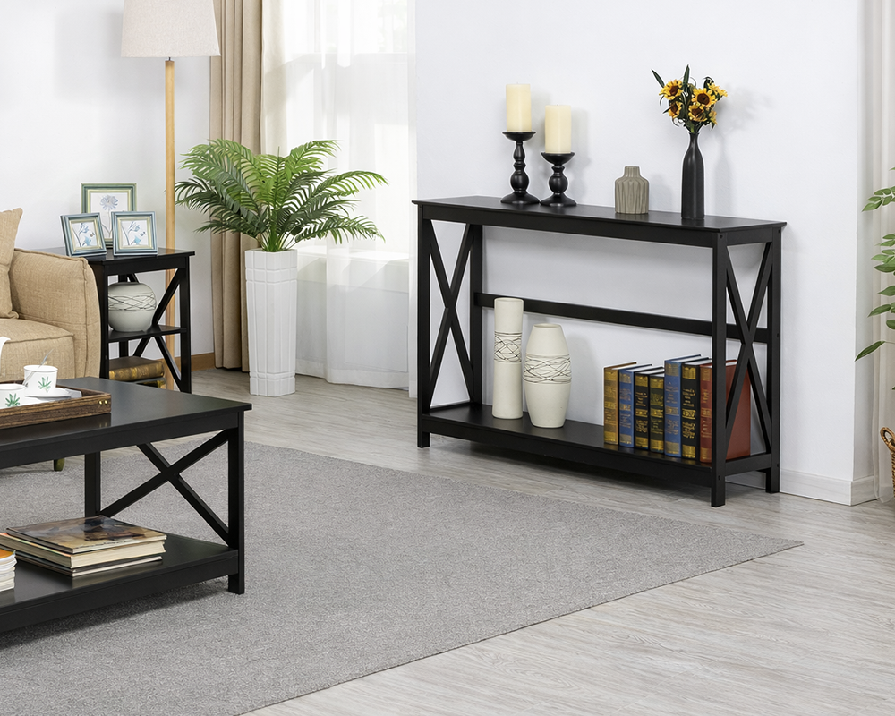 Table holding decorative items