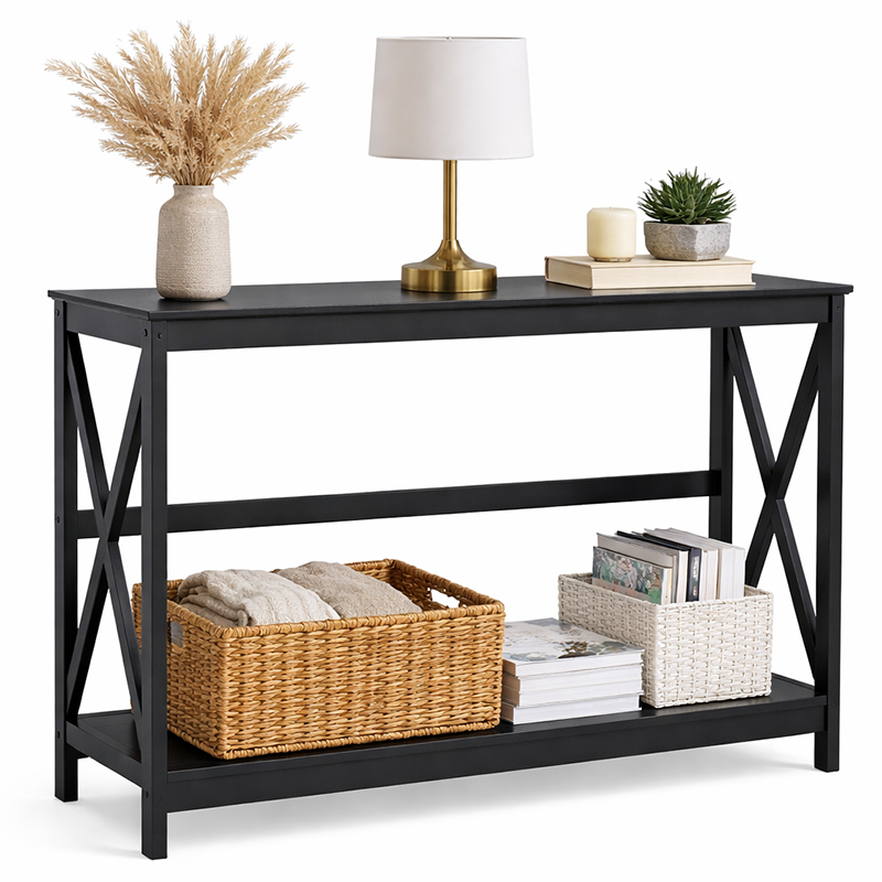 Console table hall table 2 tier black finish