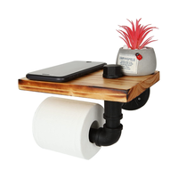 Thumbnail for Industrial Toilet Paper Holder with Rustic Wooden Shelf