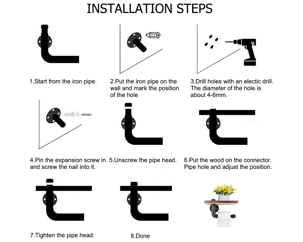 Industrial Toilet Paper Holder with Rustic Wooden Shelf