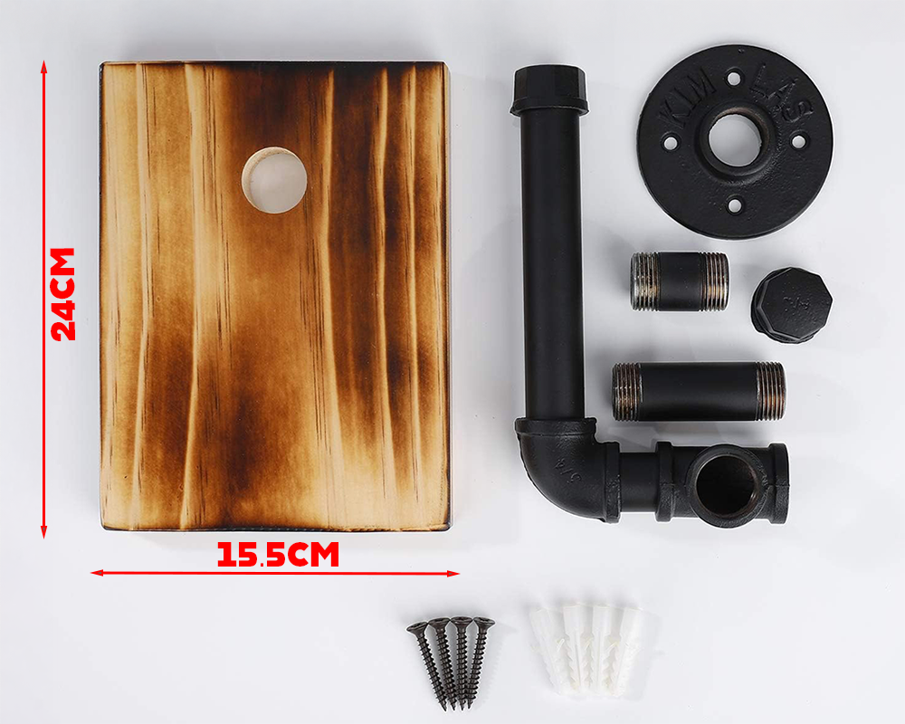 Industrial Toilet Paper Holder with Rustic Wooden Shelf
